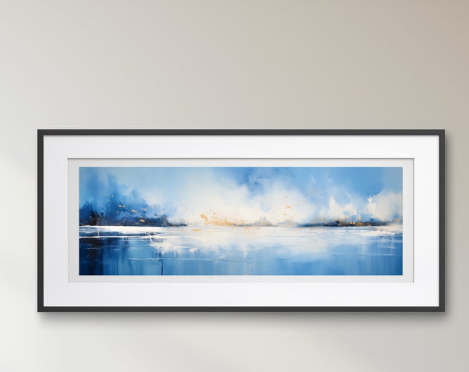 Seascape Abstract Landscape Panoramic Painting  - Large Panoramic Wall Art Prints, Lake Extra Large Painting, Wall Art