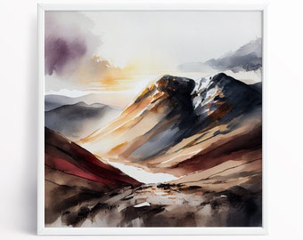 Scafell Pike Lake District Abstract Landscape Prints, Lake Extra Large Painting, Wall Art