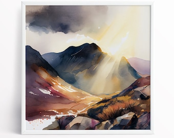 Scafell Pike Lake District Abstract Landscape Prints, Lake Extra Large Painting, Wall Art