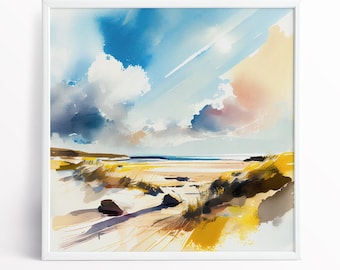 Pembrokeshire Beach Landscape Painting Seascape Print on Canvas and Watercolour Paper of the Pembrokeshire Coastline
