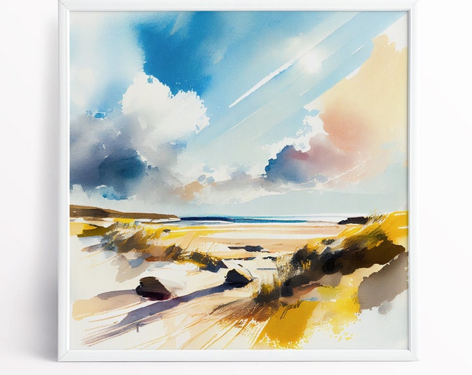 Pembrokeshire Beach Landscape Painting Seascape Print on Canvas and Watercolour Paper of the Pembrokeshire Coastline