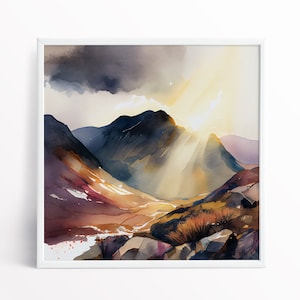 Scafell Pike Lake District Abstract Landscape Prints, Lake Extra Large Painting, Wall Art