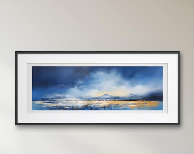 Lake District Landscape Abstract Panoramic Painting of Lake windermere -Large Panoramic Wall Art Prints, Lake Extra Large Painting