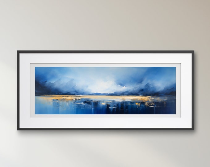 Lake District Abstract Landscape Panoramic Painting  - Large Panoramic Wall Art Prints, Lake Extra Large Painting, Wall Art