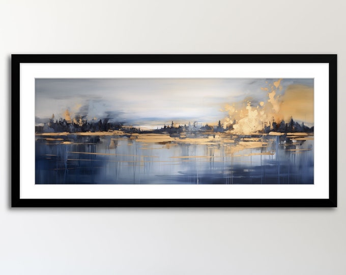 Lake District Abstract Landscape Panoramic Painting  - Large Panoramic Wall Art Prints, Lake Extra Large Painting, Wall Art