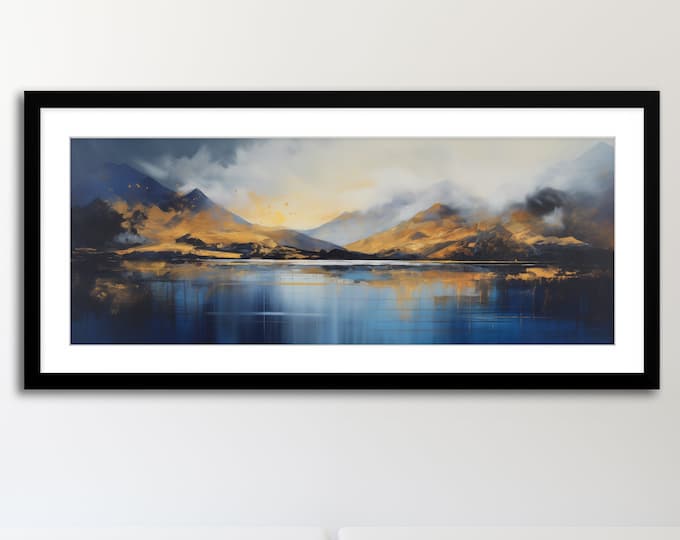 The Lake District Painting,  Lake Windermere Abstract Panoramic Dramatic Landscape Painting of The Lakes -Large Panoramic Prints