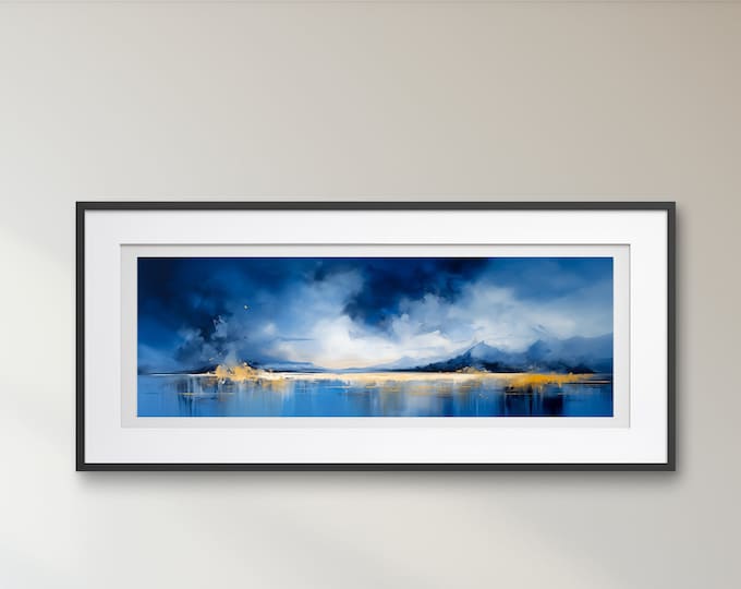 Lake District Landscape Abstract Panoramic Painting of Lake windermere -Large Panoramic Wall Art Prints, Lake Extra Large Painting