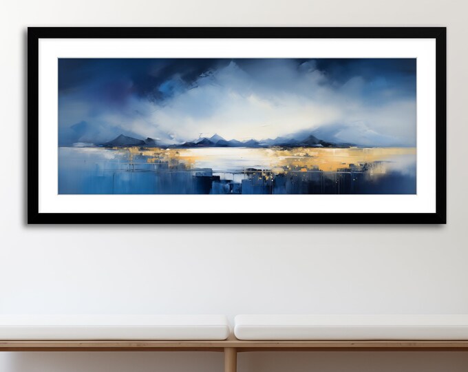 Lake District Abstract Landscape Panoramic Painting  - Large Panoramic Wall Art Prints, Lake Extra Large Painting, Wall Art