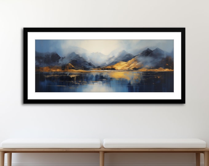 The Lake District Painting,  Abstract Panoramic Landscape Painting of Lake Windermere -Large Panoramic Prints, Lake Extra Large Painting