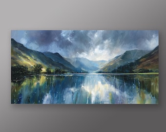 Lake District Impressionist Blue Living Room Wall Art | Modern Canvas Home Decor