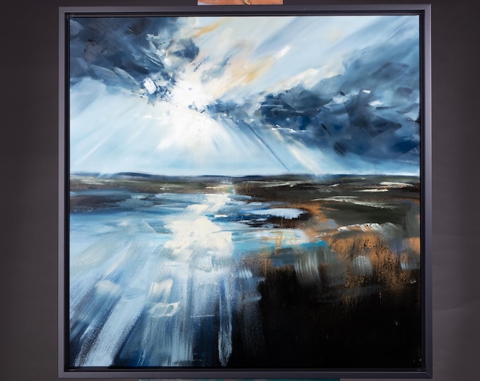 Original Norfolk Broads Painting - Original Signed Oil Painting on Board 24"x24" Abstract Landscape Painting