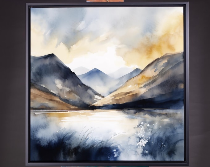 Ennerdale Lake District Abstract Landscape Watercolour Painting of Ennerdale Large Wall Art Prints and Canvas