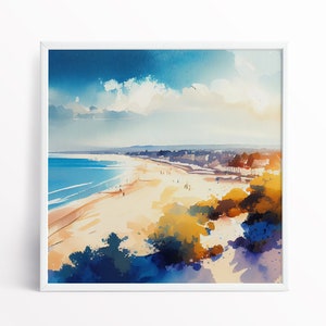 Pintura abstracta de acuarela de bancos de arena en Bournemouth