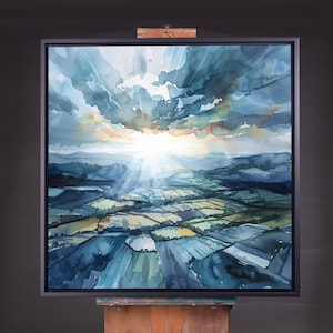 South Downs Felder und Hecken Abstrakte Landschaft auf Aquarellpapier oder Leinwand vom Southdown National Park