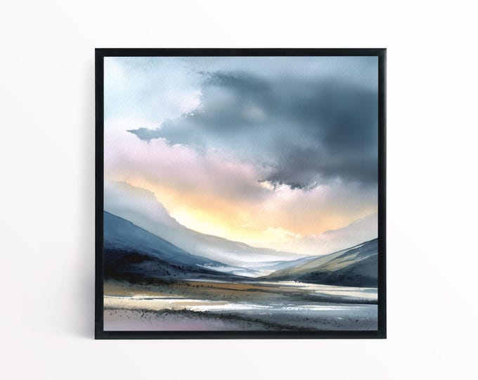 Scottish Highlands Watercolour Pastel Living Room Wall Art - Impressionist Landscape Home Decor