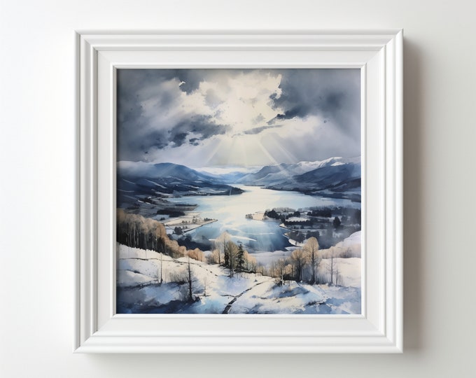 Lake District Abstract Landscape Watercolour Painting Large Wall Art Prints, Lake Extra Large Painting, Wall Art