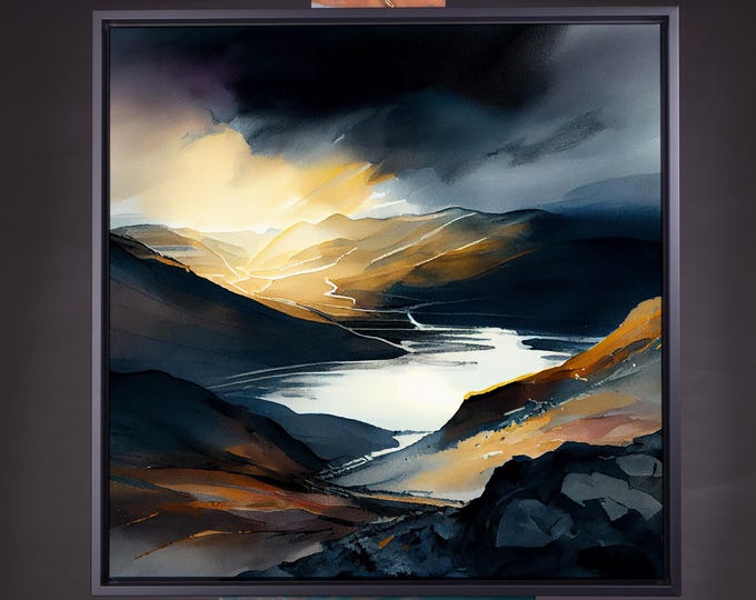 Brecon Beacons Abstract Landscape Print - Watercolour Painting Large Wall Art Prints, Large Welsh Landscape Painting,