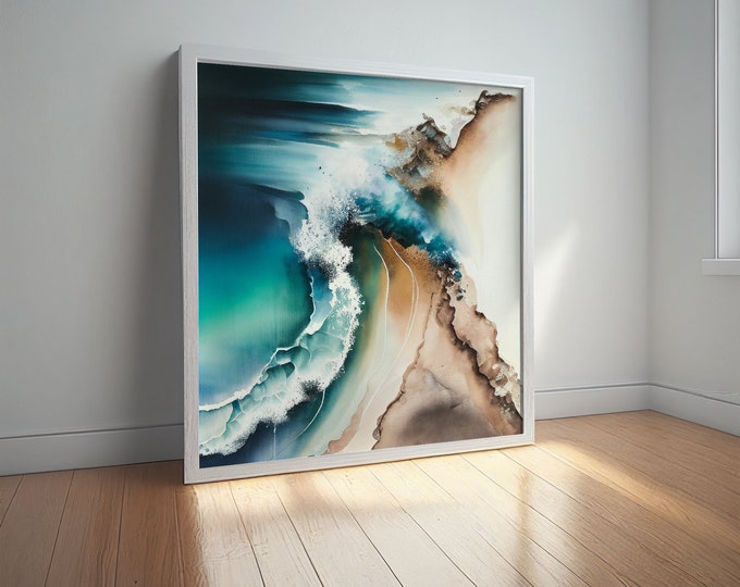 Abstract Seascape Watercolor Painting: Cornwall Beach Waves Art Print