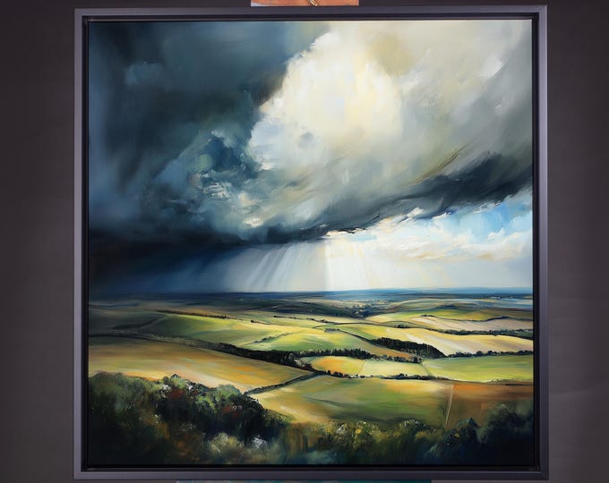 South Downs National Park Rain Storm Painting - Abstract Landscape  - Print of the Southdowns