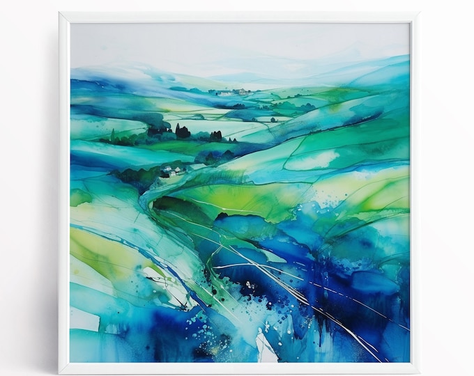 Southdowns Print - Abstract Landscape Painting on canvas or watercolour paper