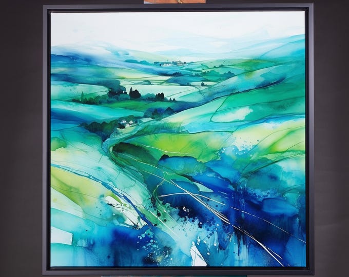 Southdowns National Park Abstract Landscape Print of the Southdowns in Blue and Green