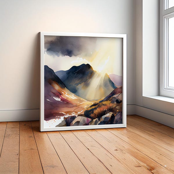 Impressões de paisagens abstratas do distrito de Scafell Pike Lake, pintura extra grande do lago, arte de parede