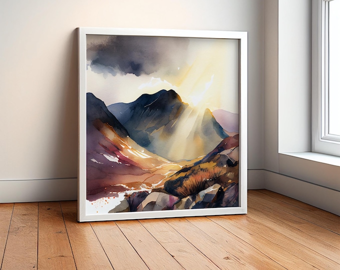 Scafell Pike Lake District Abstract Landscape Prints, Lake Extra Large Painting, Wall Art
