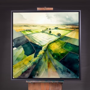 Abstract Landscape Watercolour Painting, Large Wall Art Prints, South Downs Countryside, Extra Large Painting, Wall Art