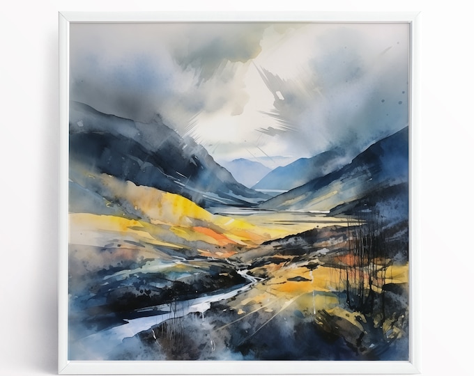 Scottish Highlands Landscape Painting: Abstract Watercolor Giclee Print