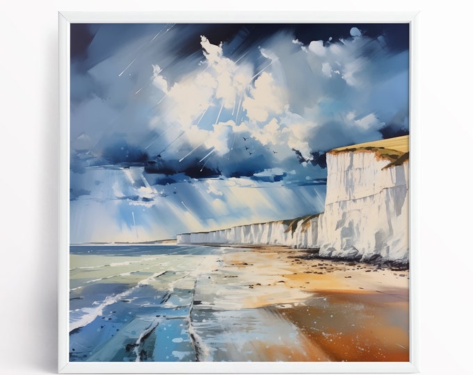 Birling Gap after a Storm Painting - Abstract Landscape Watercolour Print - Prints and Canvas Prints of Uk National Parks