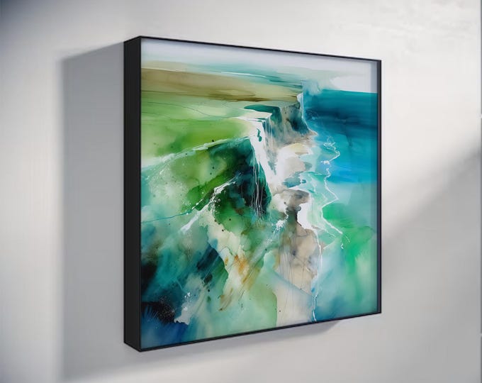Birling Gap Seascape Print: Abstract Watercolor Ocean Painting