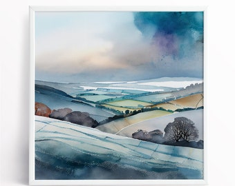 Southdown National Park on a Frosty Morning Abstract Landscape Print of the Sussex Downs