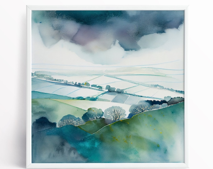 Southdowns on a Frosty Morning Abstract Landscape Print of the Southdowns