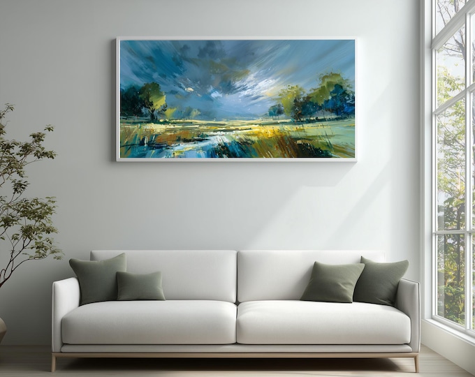 Sussex Sky Impressionist Blue Landscape Living Room Wall Art | Modern Home Decor