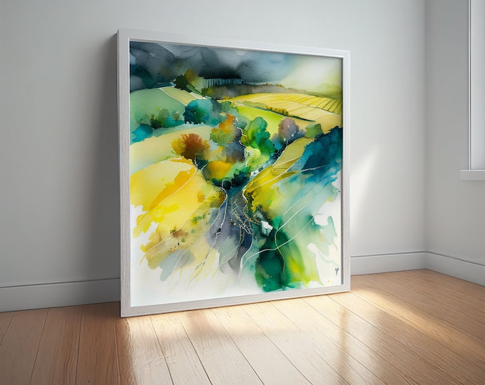 Southdowns Watercolour Landscape Print: Abstract Sussex Wall Art