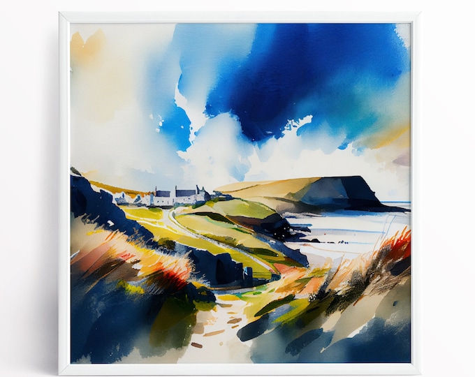 Abereiddy Pembrokeshire Coast National Park Abstract Landscape Watercolour Painting Large Wall Art Prints, Lake Extra Large Prints