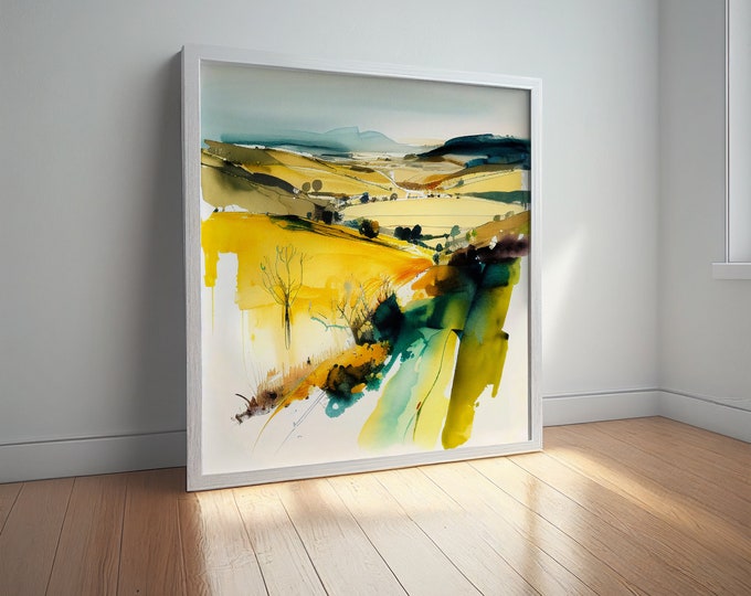 Sussex Landscape Watercolour Print: Abstract Southdowns Painting