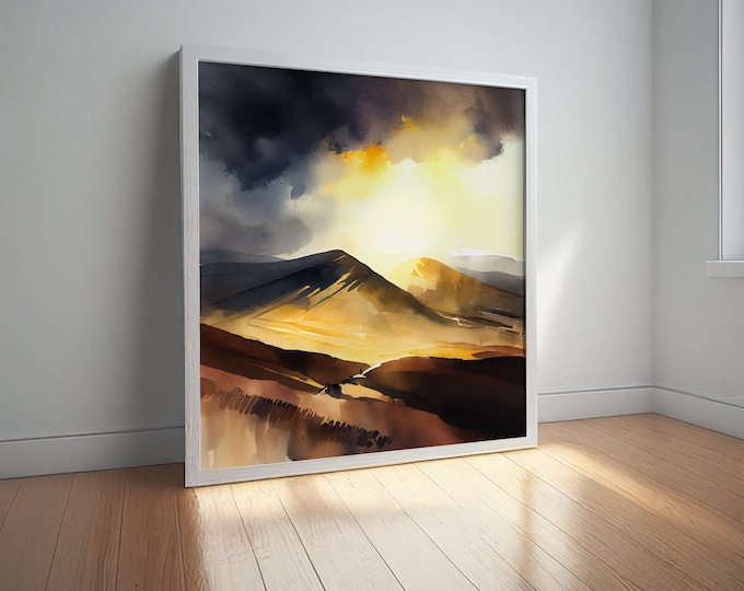 Brecon Beacons Watercolor Landscape Print: Welsh Wall Art