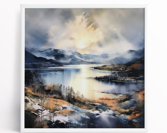 Lake District Watercolor Painting: Abstract Landscape Art Print