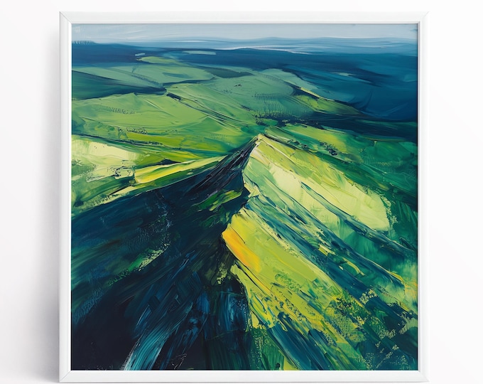 Peak District Landscape Watercolour Painting: Abstract Mountain Wall Art