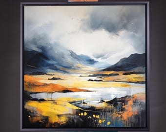Scottish Highlands Landscape Painting: Abstract Giclee Print, Framed Canvas Art