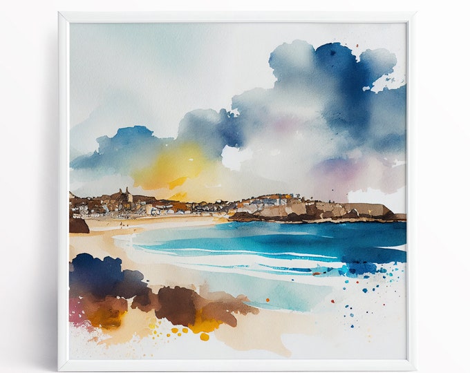 St Ives Abstract Landscape Watercolour Painting of St Ives in Cornwall