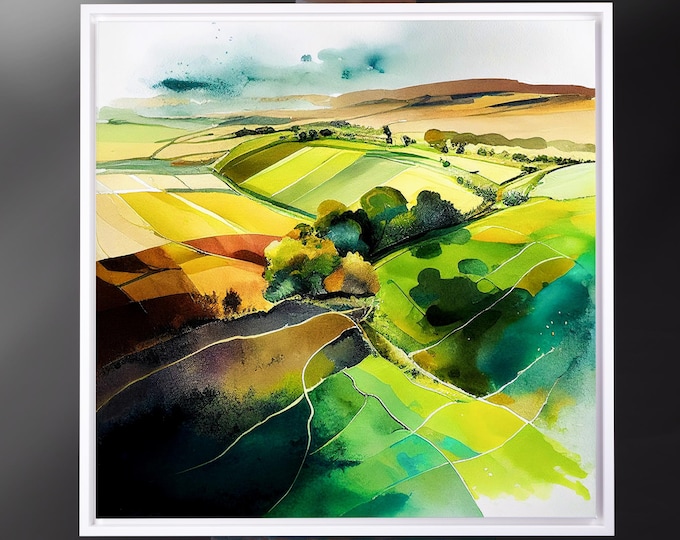 Abstract Landscape Watercolour Painting: South Downs Wall Art Print