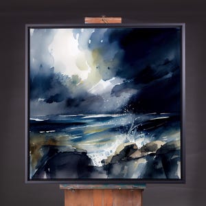 Cornwall Abstract Landscape Watercolour Painting of the Cornish Coastline - Watercolour paper Prints and Stretched Canvas