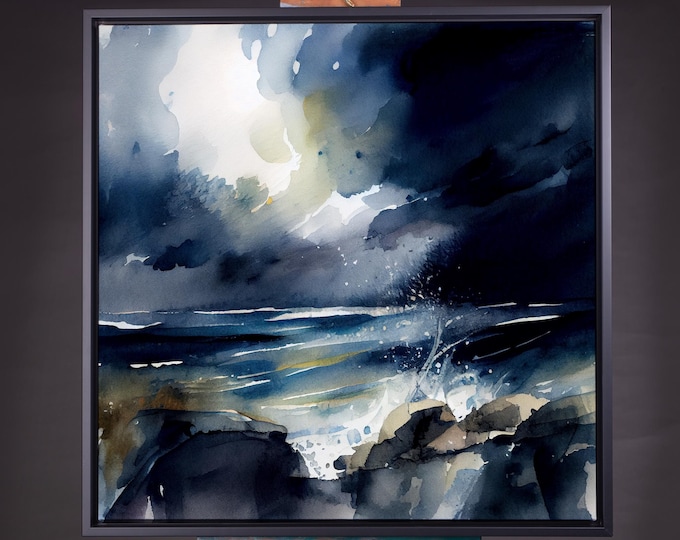 Cornwall Abstract Landscape Watercolour Painting of the Cornish Coastline - Watercolour paper Prints and Stretched Canvas