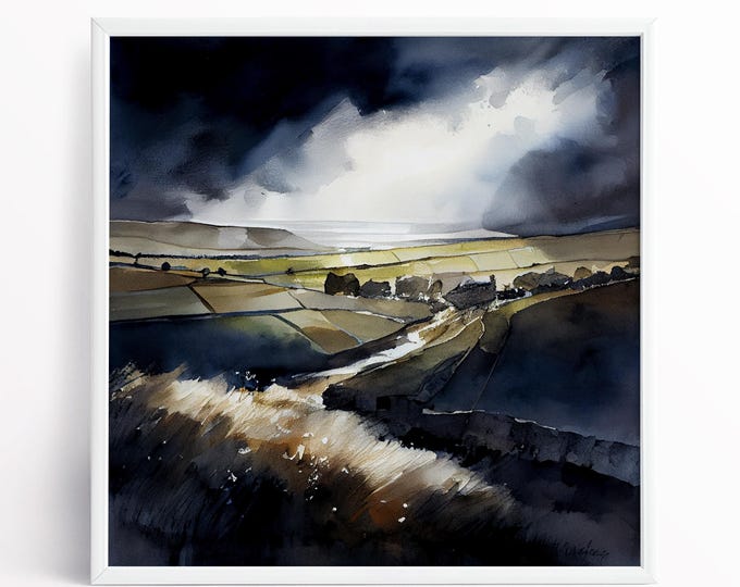 Yorkshire Dales Landscape Painting National Park Watercolour Paper Prints and Framed Canvas Large Yorkshire Landscape Painting,