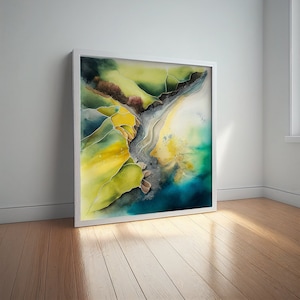 Cornwall Coast Watercolor Print: Abstract Seascape Painting