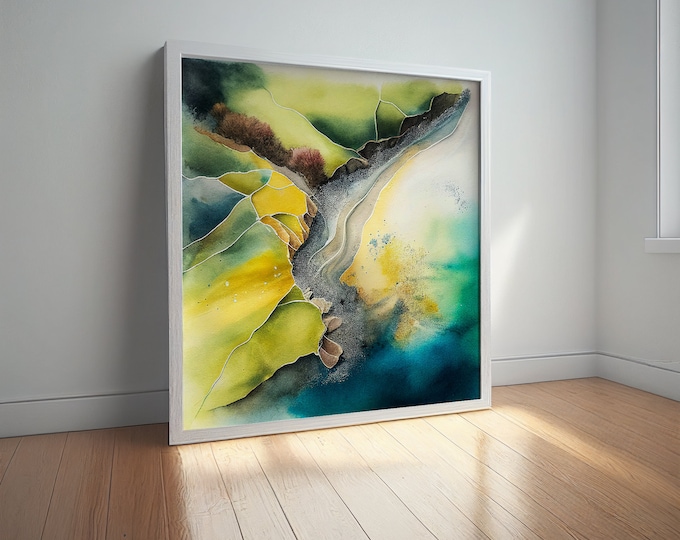 Abstract Landscape Sea Scape Print of the Cornish Coastline. Cornwall Beach Watercolour Painting of the Sea