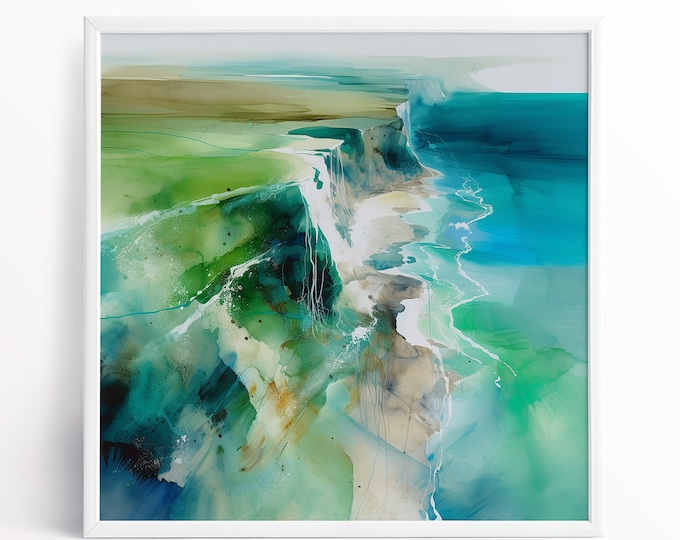 Birling Gap Abstract, Watercolour Ocean Painting, Large Abstract Sea Painting, Dramatic Seascape