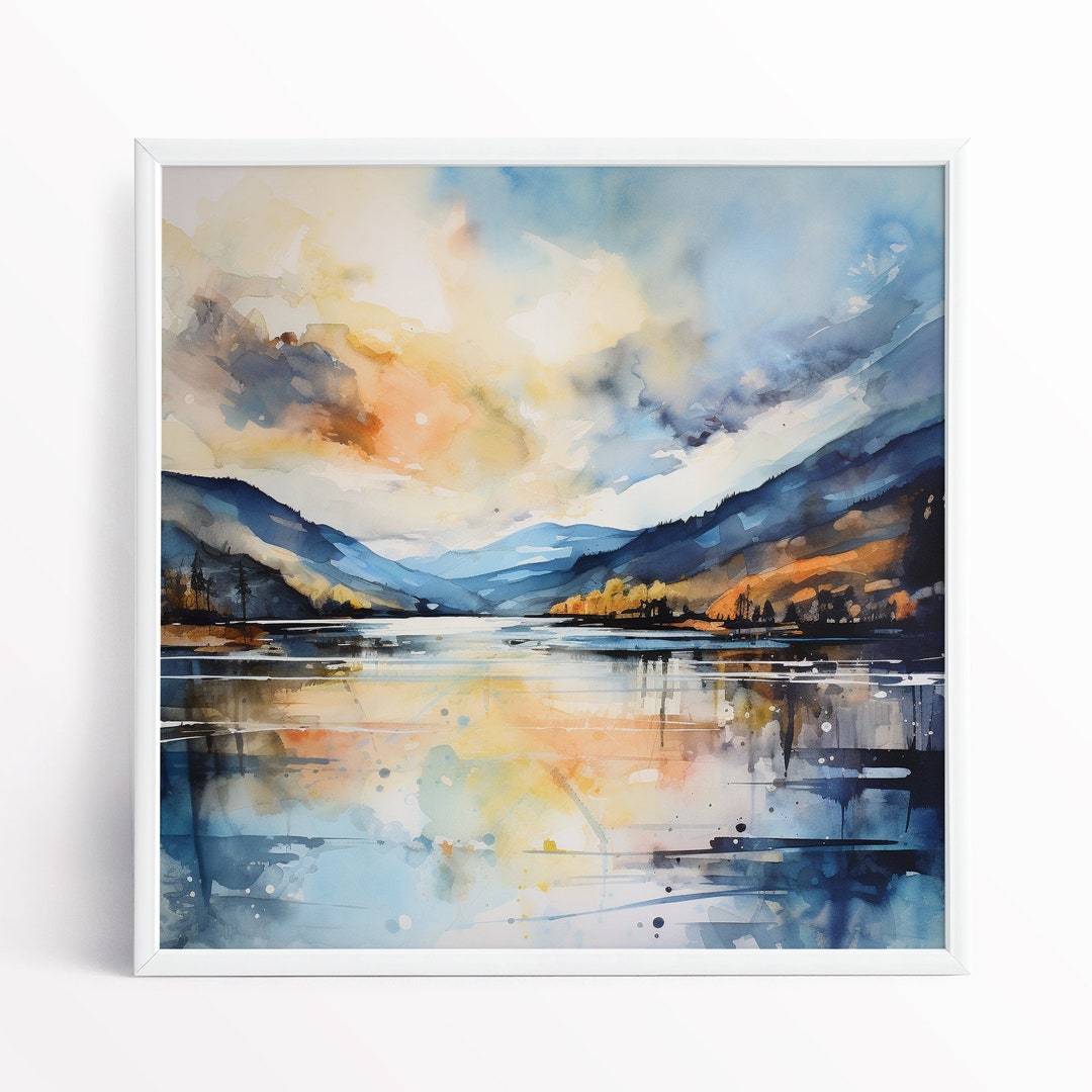 Lake District Landscape Abstract Watercolour Painting Large Wall Art